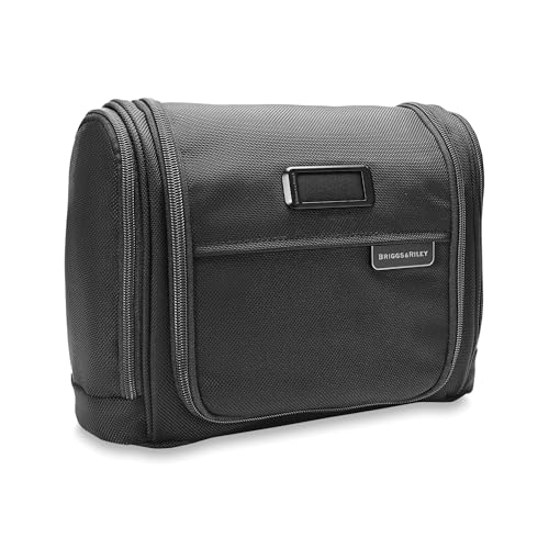 Briggs & Riley Deluxe Hangable Kit - Hanging Toiletry Travel Bag for Women & Men, Organizer for Bathroom Accessories, Makeup, & Skincare, Dopp Kit for Vacation - Baseline Collection, Black