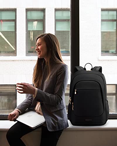 LIGHT FLIGHT Travel Backpack for Women, 15.6 Inch Laptop Backpack with USB Charging Hole, Water Resistant College Bookbag, Large Capacity Black Computer Backpacks for Work, Black