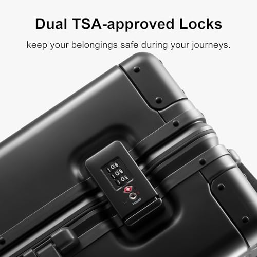 LEVEL8 Gibraltar Aluminum Zipperless Luggage 20 Inch, Hardside Carry on Suitcases with Wheels Tsa Lock, 8 Spinner Wheels, Dark Grey