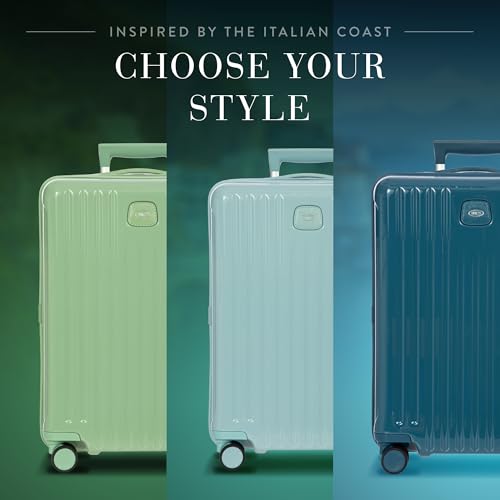 Bric's Positano Trolley Spinner - Carry-On Luggage with Built-In USB Port and Lock - Lightweight Suitcases Made From Durable Polycarbonate - Protector Cover Included - 21 Inch, Sea Green