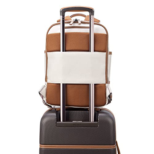 DELSEY PARIS Chatelet Air 2.0 - Travel Laptop Backpack - Fits 14" Laptop - Water-Repellent Recycled Fabric Backpack - Vegan Leather Trim - Smart Trolley Band, Angora