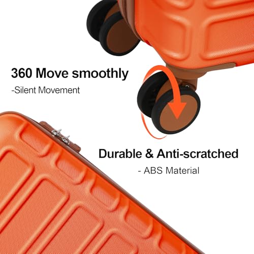 AAIVV 4 Piece Luggage Set Expandable ABS Travel Suitcase Set TSA Lock Hardshell Durable Lightweight Traveling Luggage Sets Gift for Back to School (Orange, 28in26in20in13in)