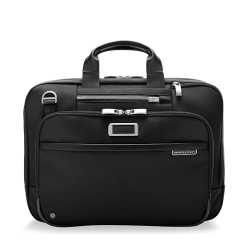 Briggs & Riley Medium Expandable Briefcase - Laptop Bag for Work & Travel, Briefcases for Men & Women, Includes Shoulder Strap, Self-Repairing Zipper, Fits up to 15" Computer - @work Collection, Black