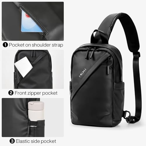mixi EliteSeries Sling Bag Small Casual Daypack Crossbody Chest Bag One Shoulder Travel Backpack Waterproof Lightweight Versatile-13 Inch, Black