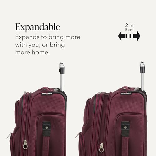 SWISSGEAR Sion Softside Expandable Spinner Luggage Durable Lightweight Travel Suitcase, Merlot, Carry-On