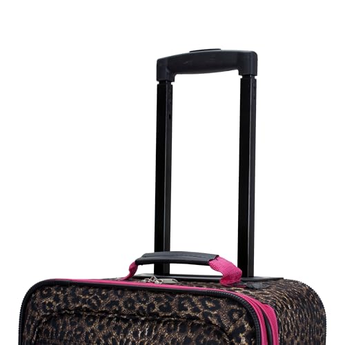Rockland Fashion Softside 2 Piece Luggage Set, Expandable, (14" Tote/19" Upright), Pink Leopard