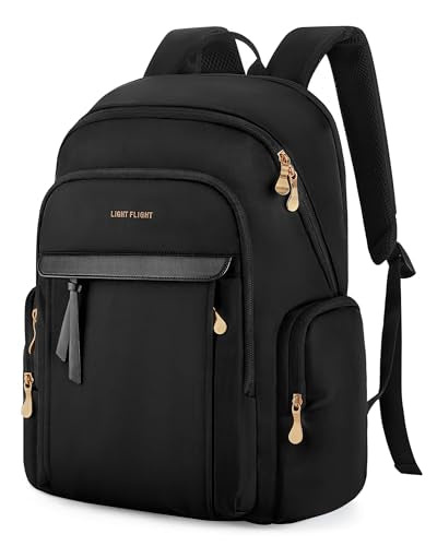 LIGHT FLIGHT Laptop Backpack for Women, 15.6 Inch Work Bag Business Backpack, Water Resistant Travel Bags for College, Black