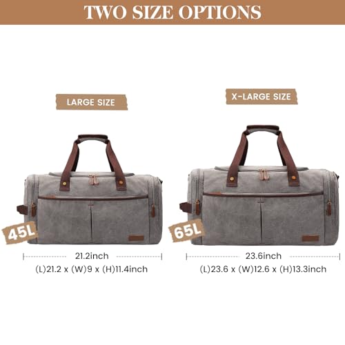 S-ZONE Canvas Duffel Bag for Travel 45L Weekender Overnight Travel Bags with Shoes Compartment for Men