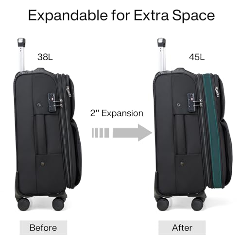 Hanke Softside Expandable 20 Inch Carry On Luggage with Wheels Airline Approved, TSA Luggage Lightweight Rolling Suitcases for Travel Carry On Bag(Black)