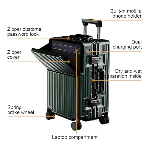 AIWEINY Zipperless Luggage, Polycarbonate Aluminum Hard Shell, Expandable Carry-On Suitcase with Spinner Wheels, Hard Shell Suitcase, 20 Inch Cabin