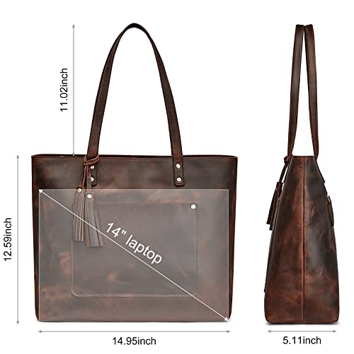 S-ZONE Women Vintage Genuine Leather Shoulder Tote Bag Large Work Handbag Purse
