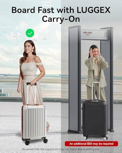 LUGGEX Carry On Luggage 22x14x9 Airline Approved, PC Expandable Hard Shell Suitcases with Spinner Wheels, 20 Inch, White Brown