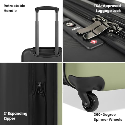Sherpani Meridian, 22 Inch Carry On Luggage Airline Approved, Rolling Hardside Suitcase 22x14x9, Travel Luggage for Women, Expandable Suitcase, Travel Gift (Sage)