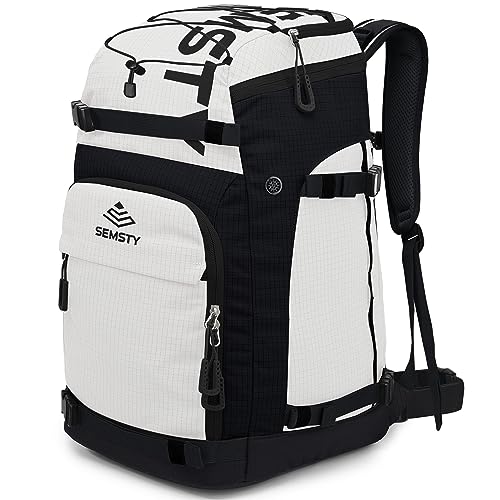 SEMSTY Ski Boot Bag, 55L Waterproof Snowboard & Ski Boots Travel Backpack for Boots, Helmet, Goggles, Gloves & Accessories