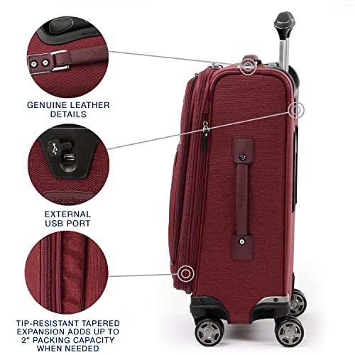 Travelpro Platinum Elite Softside Expandable Carry on Luggage, 8 Wheel Spinner Suitcase, USB Port, Suiter, Men and Women, Bordeaux Red, Carry On 21-Inch