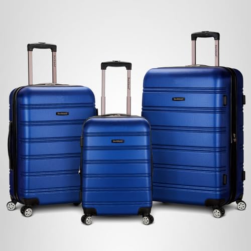 Rockland Melbourne Hardside Expandable Spinner Wheel Luggage, Checked Large 28", Blue