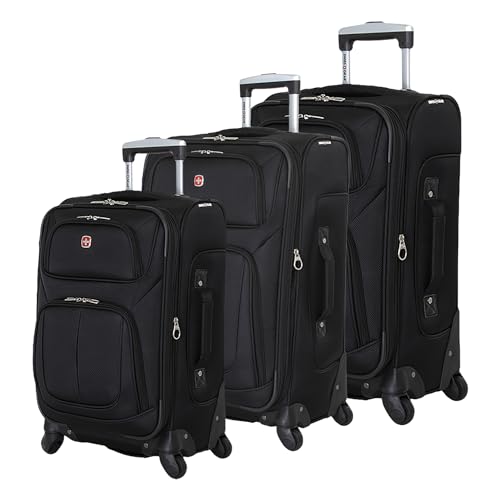 SWISSGEAR Sion Softside Expandable Spinner Luggage Durable Lightweight Travel Suitcase, Black, 3-Piece Set (Carry-On/Medium/Large)