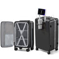 Hanke 28 Inch Checked Luggage with Cup Holder and USB Ports, Top Opening Hard Shell Suitcase with Wheels, Aluminum Frame Large Trunk Luggage with Foldable Divider & TSA Lock for Travel, Jet Black