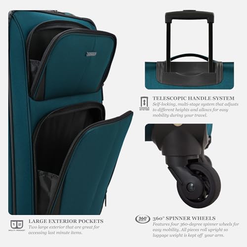 U.S. Traveler Aviron Bay Expandable Softside Luggage with Spinner Wheels, Teal, Large 31-Inch