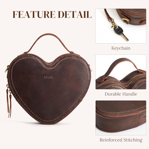 S-ZONE Leather Crossbody Bags for Women Heart Shaped Purse Small Designer Fashion Handbag with Adjustable Strap