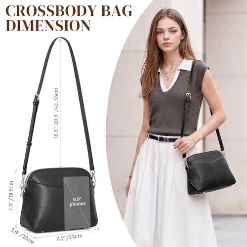 S-ZONE Crossbody Bags for Women Trendy Small Cross Body Purse for Woman Vegan Leather Designer Shoulder Bag Travel Everyday Black