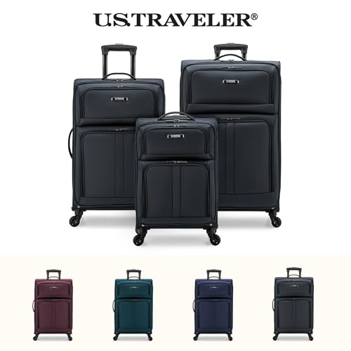 U.S. Traveler Anzio Softside Expandable Spinner Luggage, Dark Grey, Checked-Medium 26-Inch
