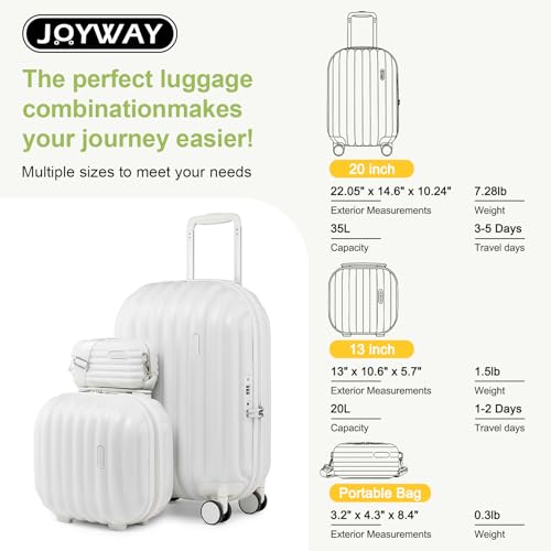 Joyway Carry on Luggage Airline Approved with Spinner Wheels, Hardside 20 Inch Carry-on Suitcases with TSA Lock(2 piece, White)