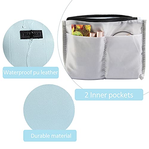 MAANGE Cosmetic Bags for Women Small Makeup Bag for Purse Pu Leather Makeup Pouch Travel Makeup Bag with Zipper Make Up Bag for Travelling (Blue)