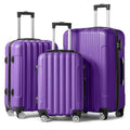 Karl home Luggage Set of 3 Hardside Carry on Suitcase Sets with Spinner Wheels & TSA lock, Portable Lightweight ABS Luggages for Travel, Business - Purple (20/24/28)