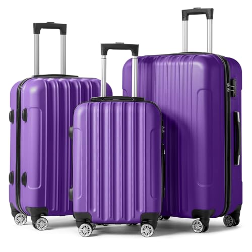 Karl home Luggage Set of 3 Hardside Carry on Suitcase Sets with Spinner Wheels & TSA lock, Portable Lightweight ABS Luggages for Travel, Business - Purple (20/24/28)
