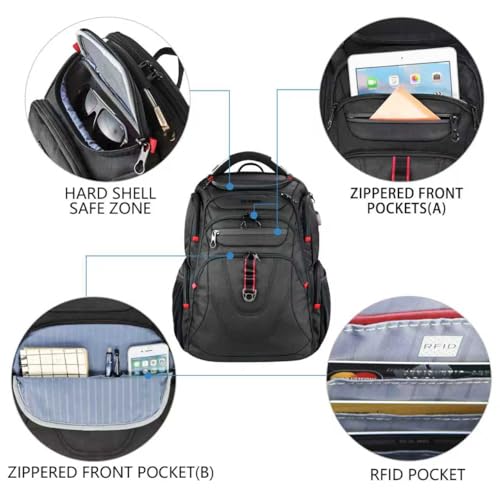 KROSER TSA Friendly Travel Laptop Backpack 17.3 inch XL Computer Backpack Water-Repellent College Daypack Business Backpack with RFID Pockets & USB Port for Men/Women-Black