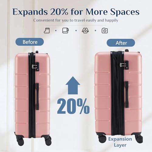 OLIXIS 28 Inch Luggage, Hardside Checked Suitcase with Spinner Wheels, Lightweight ABS Hard Shell Travel Luggage, TSA Approved Lock, Expandable Large Suitcase for Business & Travel–Pink