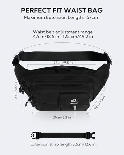 WATERFLY Fanny Pack Waist Bag: 3L Waist Pack with Anti-Theft RFID Blocking, 9 Pockets & Adjustable Belt Water Resistant Hip Pack for Women Men Travel Hiking Running