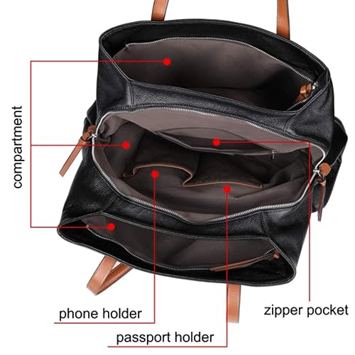 S-ZONE Leather Tote Bag for Women Zipper Pockets Shoulder Purses Handbags Large