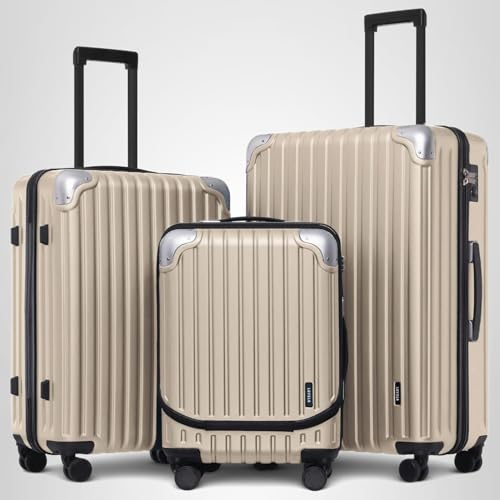 LEVEL8 Grace Luggage Sets Hardshell Suitcase with Wheels, Sturdy Large Suitcase Tsa Lock 20 Inch Expandable Carry on 24 Inch 28 Inch Checked Luggage, 3-Piece Set (20/24/28), Champagne