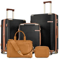 Joyway Expandable Luggage Sets 5 Piece with Leather Bag, Lightweight Hard Shell Travel Suitcase Set with Spinner Wheels and TSA Lock, Black