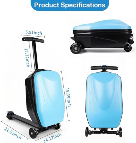 GDLHY 2-in-1 Ride-On Scooter Suitcase,Carry On Hardshell Ride On Suitcase Scooter for Kids Age 4-15, Multifunctional Ride On Lightweight Kids Luggage with Wheels(Size:Blue)