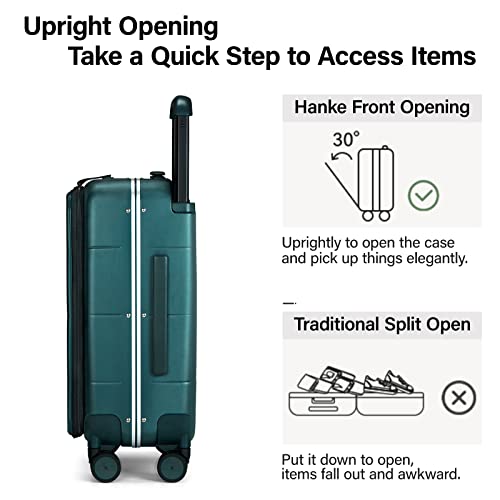Hanke Wide Handle Luggage, 24 Inch Suitcase with Front Pocket, Top Open PC Hard Shell Suitcases with Spinner Wheels,Trunk Style Zipperless Aluminum Luggages Large Checked In(Blackish Green, 69L)
