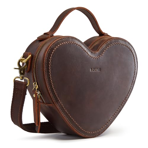 S-ZONE Leather Crossbody Bags for Women Heart Shaped Purse Small Designer Fashion Handbag with Adjustable Strap
