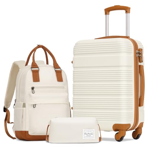 LONG VACATION 3 Piece Carry On Luggage Set with Backpack, 20 Inch Carry Suitcase with Spinner Wheels, ABS+PC Hardshell Suitcase set with TSA Lock & YKK Zipper