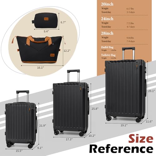 Eeeza Luggage Sets 5 Piece，Hardside Luggages with Spinner Wheels, Lightweight ABS Hard Shell Travel Luggage with TSA Lock for Family Trips, Business,Vacation
