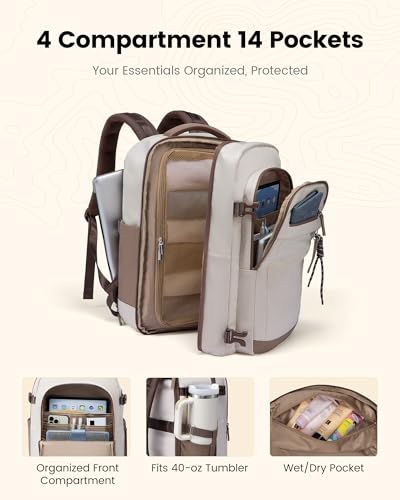 LOVEVOOK 40L Travel Backpack for Women, Airline Approved Carry On Luggage, TSA Personal Item Bag fits 15.6 Inch Laptop, Weekender Overnight Suitcase for Work