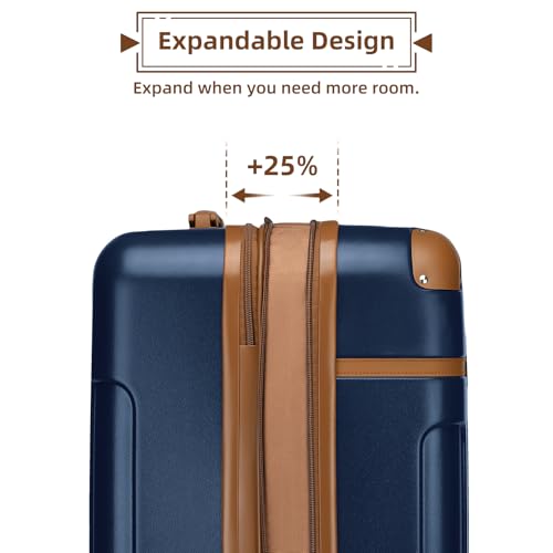 LARVENDER Luggage Sets 3 Piece Expandable Carry on Luggage 22x14x9 Airline Approved Hardshell Suitcase with Wheels TSA Lock, Lightweight Suitcase Set for Women with Travel Backpack, Navy Blue