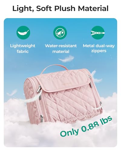 BAGSMART Travel Toiletry Bag, Large Capacity Cosmetic Bags for Women with Hanging Hook, Water-resistant for Toiletries Accessories Brushes Sponge, With Handle