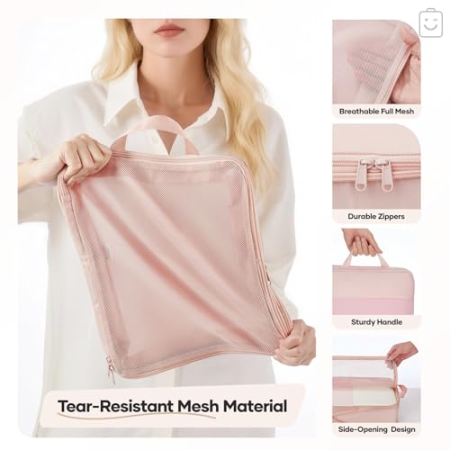 Veken 9/11 Set Compression Packing Cubes for Travel Essentials,Compressible Expandable Large Luggage Suitcase Organizer Bags for Clothing,Durable Space Saver Storage Bags with Toiletry Bags(Beige)