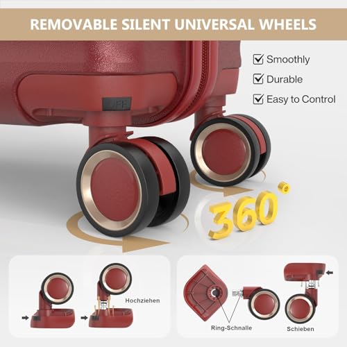 Joyway Carry on Luggage With Removable Spinner Wheels & Built-In TSA Lock, Carry on Suitcase Hard 18 Inch (Rose Red)