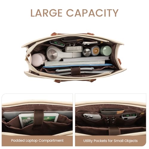 LOVEVOOK Laptop Bag for Women, 15.6 Inch Work Bags for Women, Vintage Leather Laptop Tote Bag, Waterproof Computer Bags with Clutch Purse, Large Capacity Briefcase, Business Office Handbag for Work