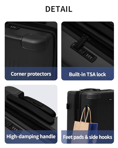ECOHUB Hardside Expandable Carry On Luggage, 20" Rolling Luggage 22x14x9 Airline Approved with Spinner Wheels & TSA Lock, Lightweight Small Hardshell Travel Suitcase Valises, 20inch Carry-on Black