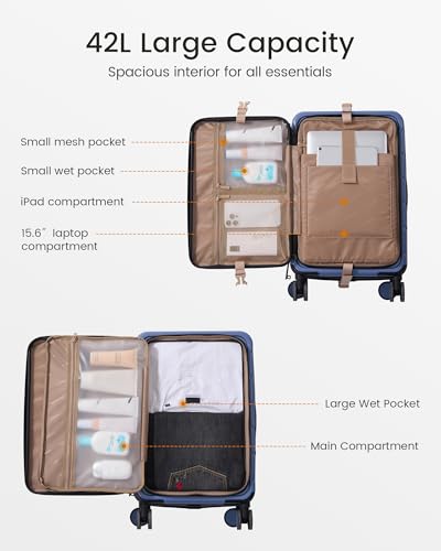 LOVEVOOK Carry On Luggage 22x14x9 Airline Approved with Spinner Wheels, 20 Inch Small Carry On Suitcase with TSA Lock, Expandable Hard Shell Suitcases for Men Women