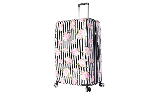 Betsey Johnson Designer Luggage Collection - Expandable 3 Piece Hardside Lightweight Spinner Suitcase Set (Stripe Roses)